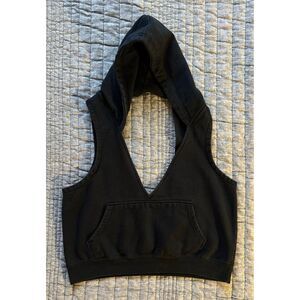 ROJAS Cut Out Sleeveless Muscle Black Hoodie Sweatshirt Size Medium